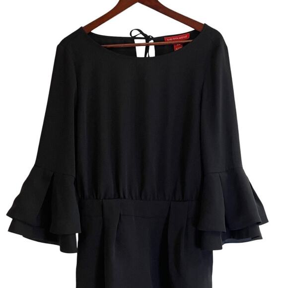 Saks Fifth Avenue Romper Black Open Back 3/4 Length Bell Sleeves Size Medium - Picture 3 of 9